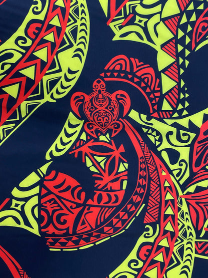 New Tropical Tribal Turtle Design Polynesian Fabric - Peach Skin Fabric- by the Yard 58" Wide - New Design - Hawaiian Fabric  | Gtex Fabrics