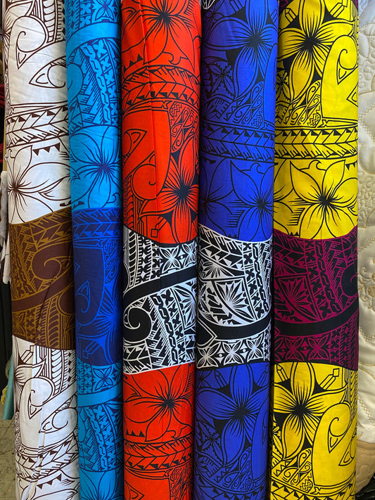 GTEX Collection - Polynesian Fabric -Tribal Tattoo and Floral Design, Island Fabric - Sold by the Yard - 100% Cotton Fabric 45" - New Design  | Gtex Fabrics