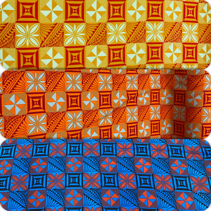 New! Polynesian Fabric, Fiji, Hawaiian -Tapa Block Print Toss, Vibrant Colors, Island Fabric - Sold by the Yard - Peach skin Fabric 45" | Gtex Fabrics