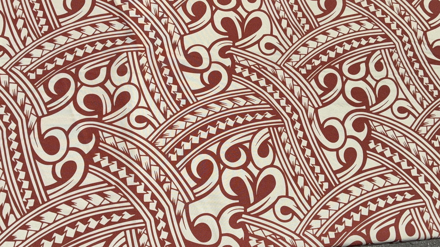 Island Fabric - Polynesian Tribal Fabric – 100% Polyester MiniMatt – Made in New Zealand 60” Wide (Beige and Brown)  | Gtex Fabrics