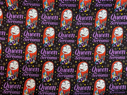 Nightmare Before Christmas Fabric Black Halloween Queen of Screams- Sally 100% Cotton Fabric by the Yard | Gtex Fabrics
