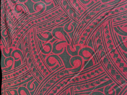Island Fabric - Polynesian Tribal Fabric – 100% Polyester MiniMatt – Made in New Zealand 60” Wide (Bugundy and Hunter Green) | Gtex Fabrics