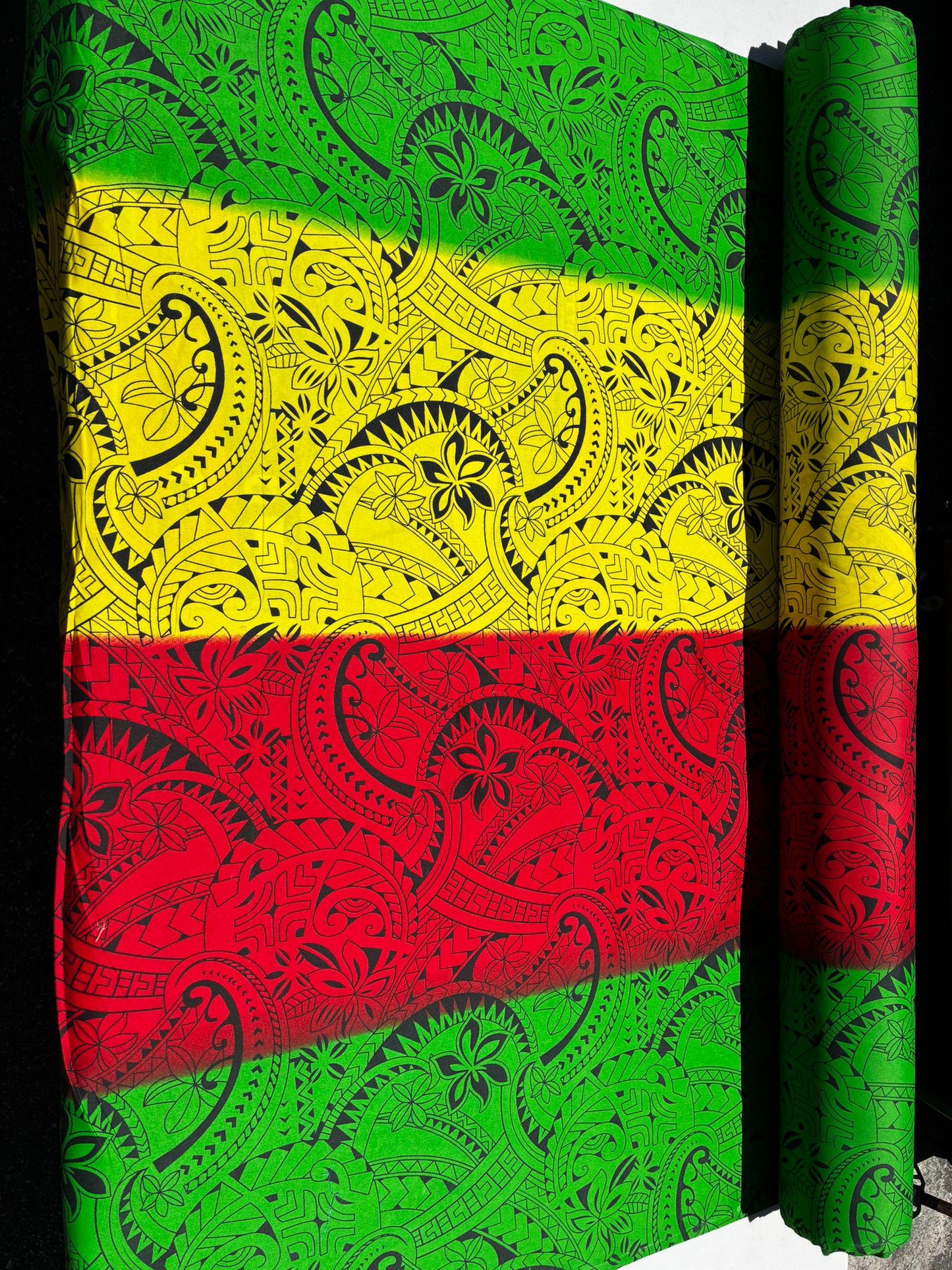 Polynesian Tribal Rasta Fabric – 45” Wide | Lightweight Soft Poly Cotton Feel | Sold by Yard or Roll | Made in Thailand | Island Design | Gtex Fabrics