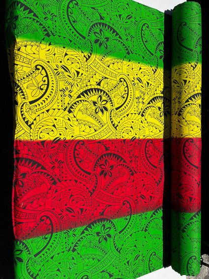 Polynesian Tribal Rasta Fabric – 45” Wide | Lightweight Soft Poly Cotton Feel | Sold by Yard or Roll | Made in Thailand | Island Design | Gtex Fabrics