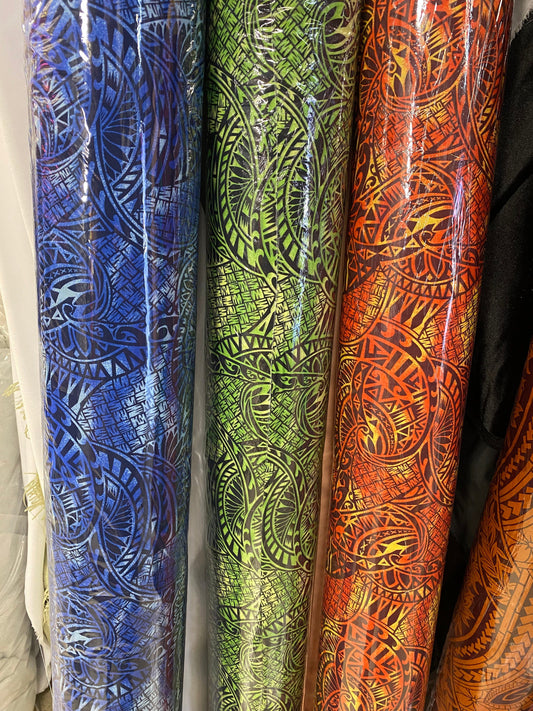 GTEX Collection- Polynesian Fabric - Tribal Tattoo, Hawaiian, Island Fabric - Sold by the Yard - PeachSkin Fabric 58" - New Design -Thailand | Gtex Fabrics