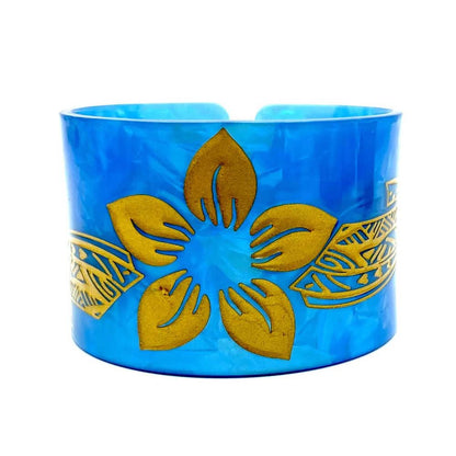 New Plumeria Floral Carved Acrylic Cuff Bracelets Bangles – Polynesian Island Tribal Jewelry – 2.75″ Diameter x 2″ Width | Gtex Fabrics