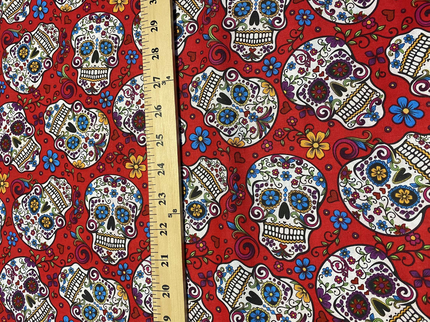 Mexican Heritage Folkloric Sugar Skulls 100% Cotton Fabric / Red Calaveras Fabric / David Textiles / 44" wide | Gtex Fabrics