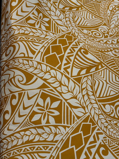 New Polynesian Tribal Tapa Tattoo Fabric Gold and Beige 100% Cotton Fabric, 44” Wide Island Print by the Yard