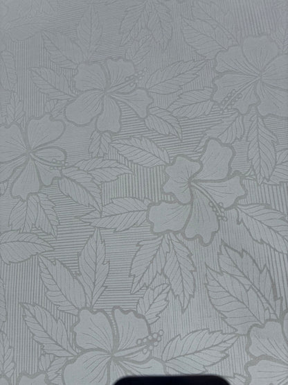 Hibiscus & Leaf Fabric – White on White Poly Cotton Blend Fabric, 44” Wide Tropical Island Print by the Yard