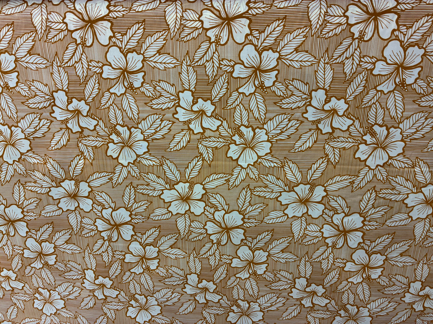 Hibiscus & Leaf Fabric – Gold and Begie Poly Cotton Blend Fabric, 44” Wide Tropical Island Print by the Yard