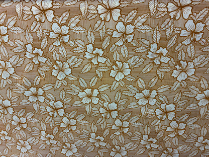 Hibiscus & Leaf Fabric – Gold and Begie Poly Cotton Blend Fabric, 44” Wide Tropical Island Print by the Yard
