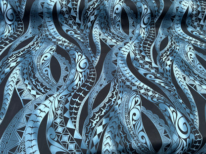New Polynesian Tribal Tapa Tattoo Fabric Black and Grey 100% Cotton Fabric, 44” Wide Island Print by the Yard