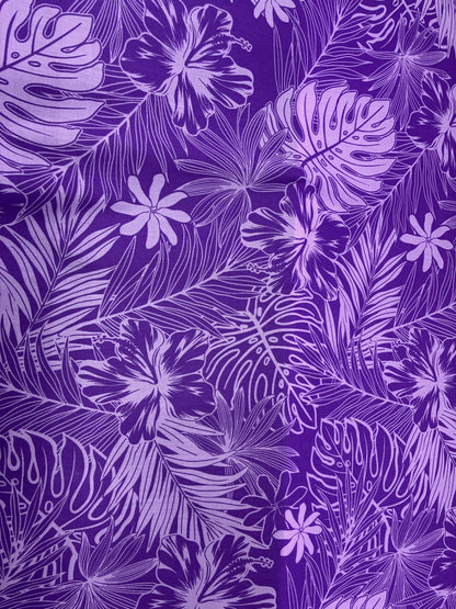 Polynesian Hawaiian Island Fabric 45" Poly Cotton Fabric Monstera & Hibiscus Print- Sold By The Yard | Red & White Color
