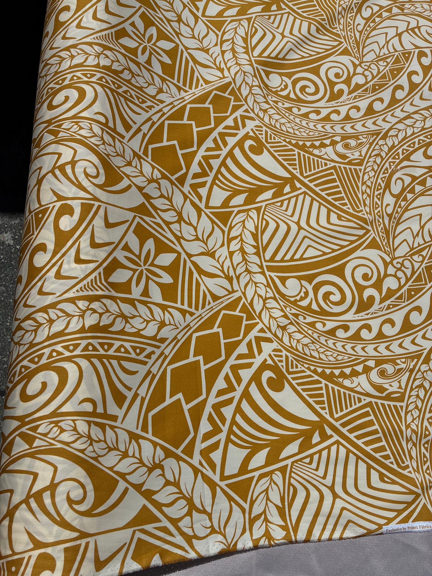New Polynesian Tribal Tapa Tattoo Fabric Gold and Beige 100% Cotton Fabric, 44” Wide Island Print by the Yard