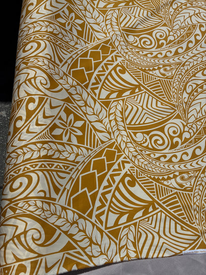 New Polynesian Tribal Tapa Tattoo Fabric Gold and Beige 100% Cotton Fabric, 44” Wide Island Print by the Yard