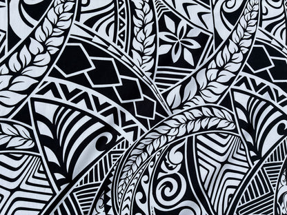 New Polynesian Tribal Tapa Tattoo Fabric Black and White 100% Cotton Fabric, 44” Wide Island Print by the Yard