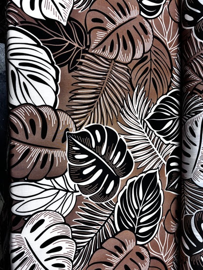Polynesian Hawaiian Island Fabric 45" Poly Cotton Fabric Monstera Leafs - Sold By The Yard | Brown Color