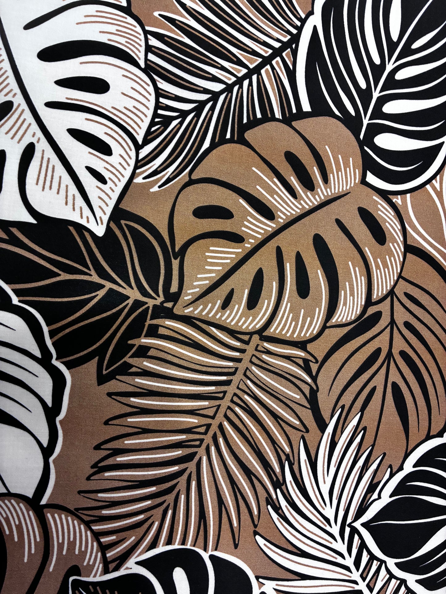 Polynesian Hawaiian Island Fabric 45" Poly Cotton Fabric Monstera Leafs - Sold By The Yard | Brown Color