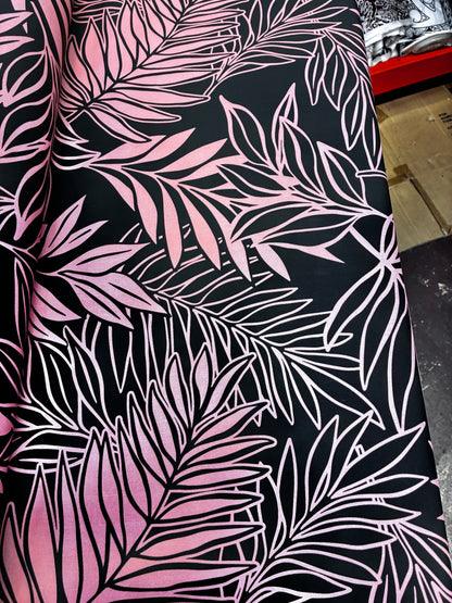 Polynesian Hawaiian Island Fabric 45" Poly Cotton Fabric Leafs Toss- Sold By The Yard | Black & Peach Color