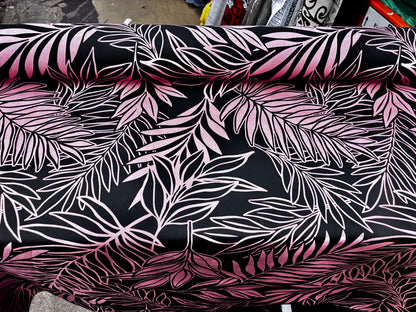 Polynesian Hawaiian Island Fabric 45" Poly Cotton Fabric Leafs Toss- Sold By The Yard | Black & Peach Color
