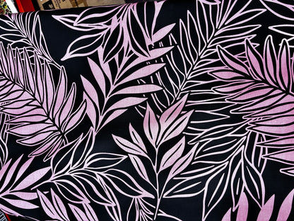 Polynesian Hawaiian Island Fabric 45" Poly Cotton Fabric Leafs Toss- Sold By The Yard | Black & Peach Color