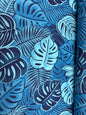 Polynesian Hawaiian Island Fabric 45" Poly Cotton Fabric Monstera Leafs - Sold By The Yard | Blue Color