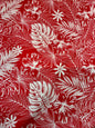 Polynesian Hawaiian Island Fabric 45" Poly Cotton Fabric Monstera & Hibiscus Print- Sold By The Yard | Red & White Color