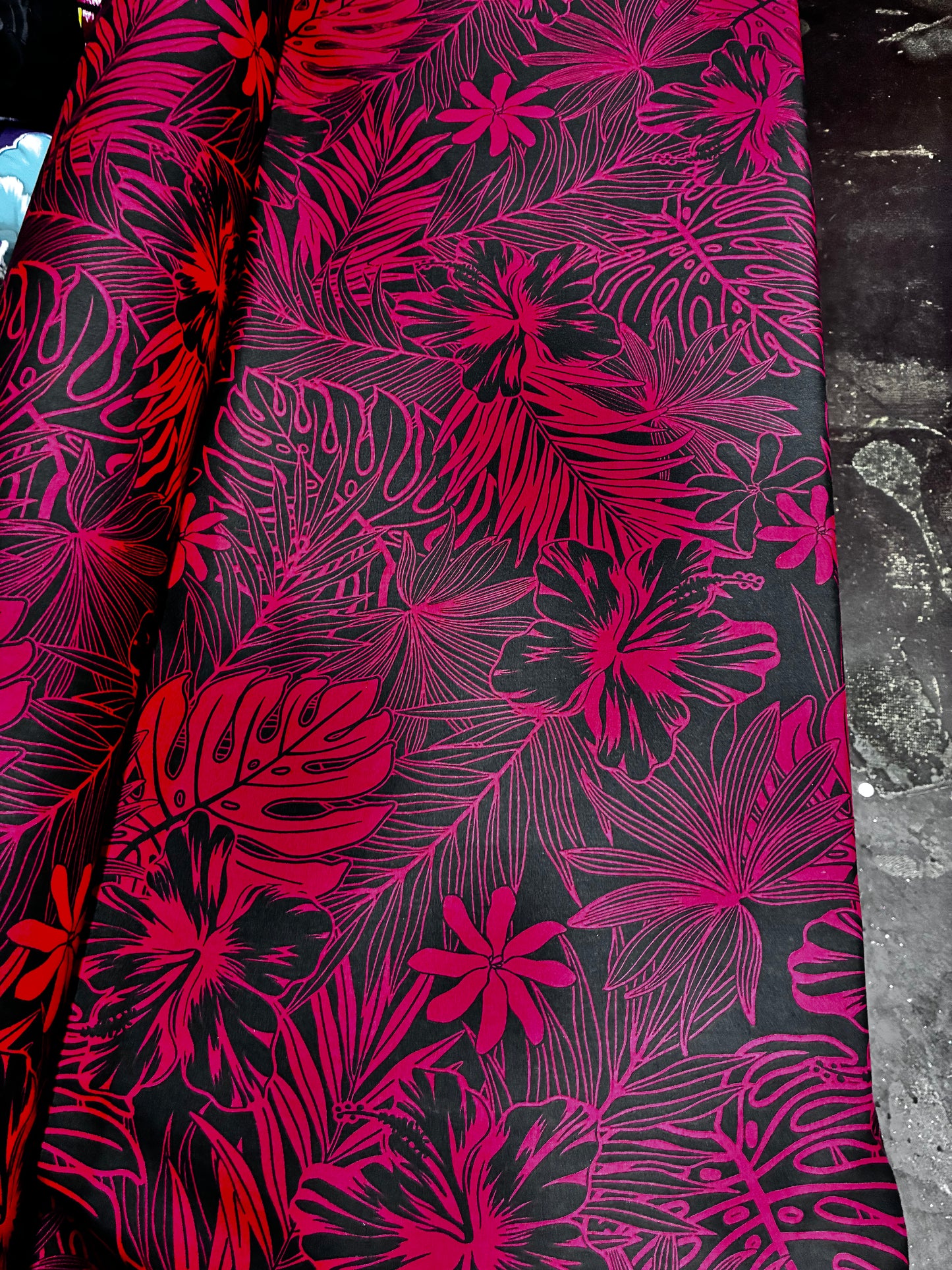 Polynesian Hawaiian Island Fabric 45" Poly Cotton Fabric Monstera & Hibiscus Print- Sold By The Yard | Red & White Color