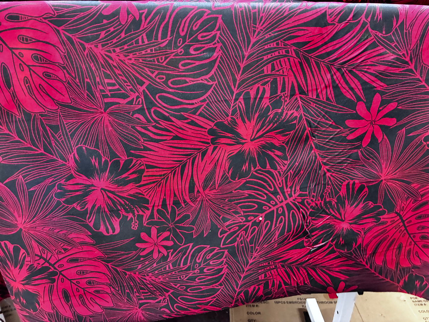 Polynesian Hawaiian Island Fabric 45" Poly Cotton Fabric Monstera & Hibiscus Print- Sold By The Yard | Red & White Color