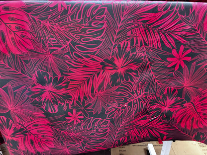Polynesian Hawaiian Island Fabric 45" Poly Cotton Fabric Monstera & Hibiscus Print- Sold By The Yard | Red & White Color