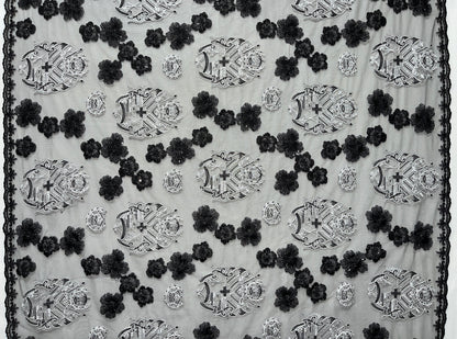 Black Hibiscus Flowers Tonga Seal Lace | Islands Fabric