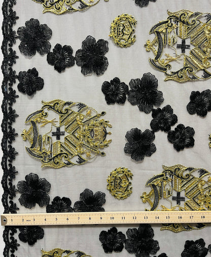 Black Hibiscus Flowers Tonga Seal Lace | Islands Fabric