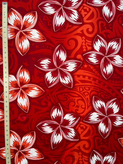 Plumeria Traditional Tattoo background Peachskin Fabric | Islands Fabric