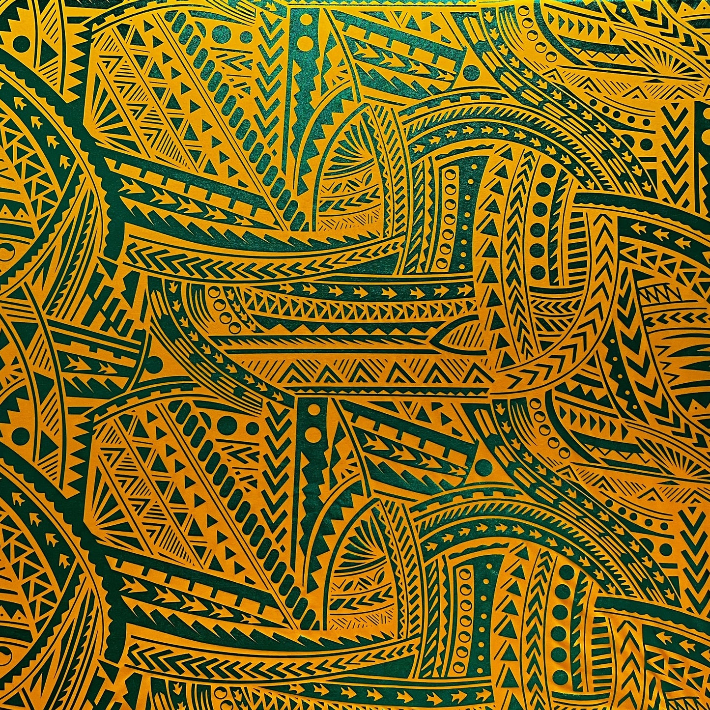 Traditional Polynesian Tattoo design Polyester Foil Fabric| Islands Fabric