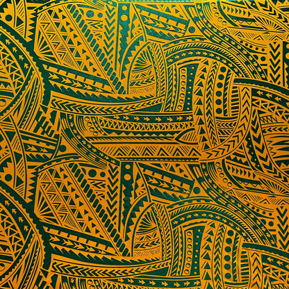 Traditional Polynesian Tattoo design Polyester Foil Fabric| Islands Fabric