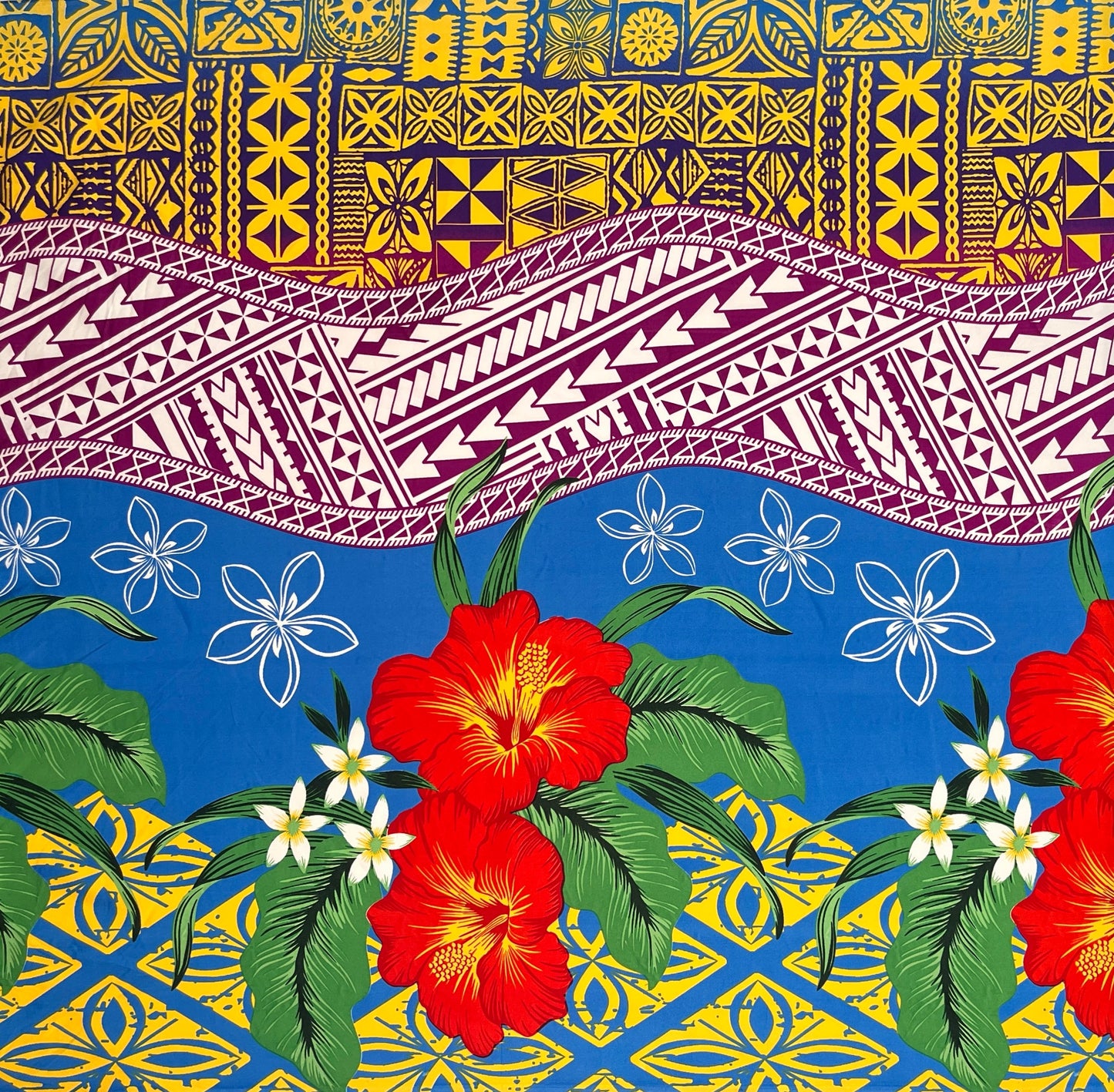 Tapa, Tribal Tattoo Hibiscus Plumeria Peachskin Fabric | Islands Fabric