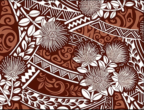 Polynesian Tribal Floral Fabric by the Yard – 45" Wide Poly Cotton Print | Hawaiian Island Tapa Pattern for Sewing, Crafts & Home Décor
