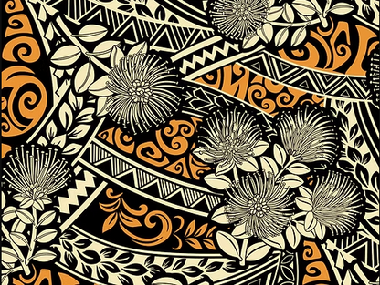 Polynesian Tribal Floral Fabric by the Yard – 45" Wide Poly Cotton Print | Hawaiian Island Tapa Pattern for Sewing, Crafts & Home Décor