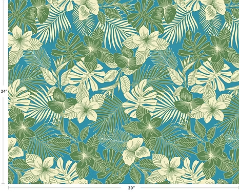 New Hawaiian Tropical Print Fabric – Blue 100% Cotton Fabric, 44” Wide Floral Island Print by the Yard