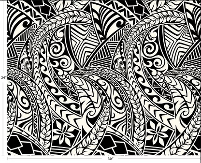 New Polynesian Tribal Tapa Tattoo Fabric Black and White 100% Cotton Fabric, 44” Wide Island Print by the Yard