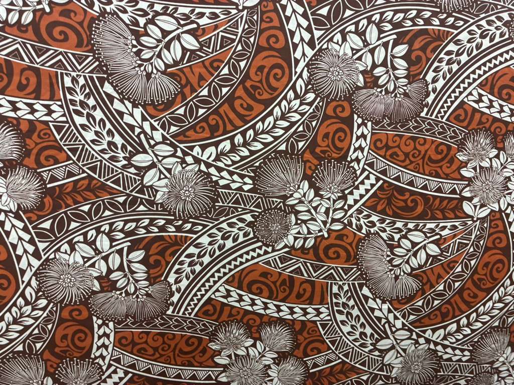 Polynesian Tribal Floral Fabric by the Yard – 45" Wide Poly Cotton Print | Hawaiian Island Tapa Pattern for Sewing, Crafts & Home Décor