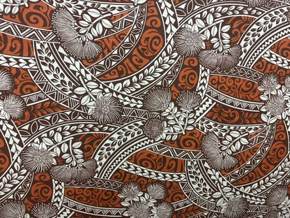 Polynesian Tribal Floral Fabric by the Yard – 45" Wide Poly Cotton Print | Hawaiian Island Tapa Pattern for Sewing, Crafts & Home Décor