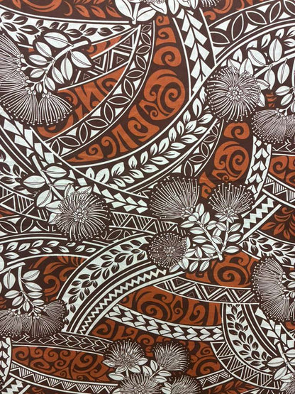 Polynesian Tribal Floral Fabric by the Yard – 45" Wide Poly Cotton Print | Hawaiian Island Tapa Pattern for Sewing, Crafts & Home Décor