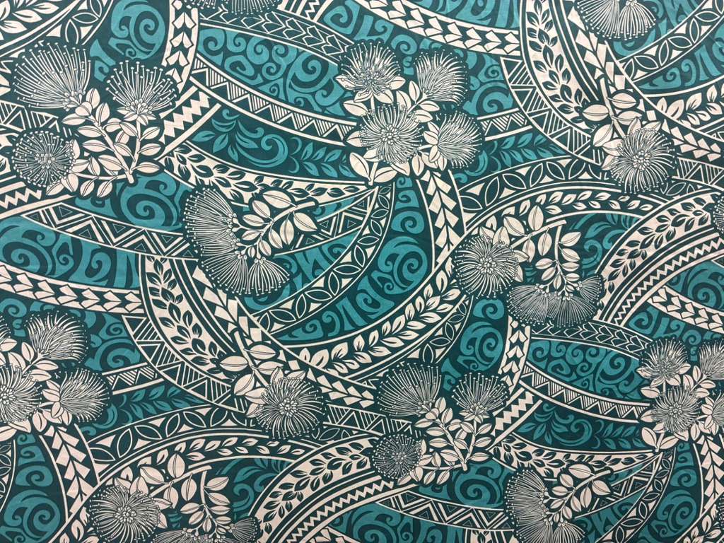 Polynesian Tribal Floral Fabric by the Yard – 45" Wide Poly Cotton Print | Hawaiian Island Tapa Pattern for Sewing, Crafts & Home Décor