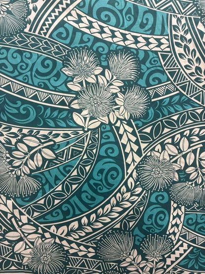 Polynesian Tribal Floral Fabric by the Yard – 45" Wide Poly Cotton Print | Hawaiian Island Tapa Pattern for Sewing, Crafts & Home Décor