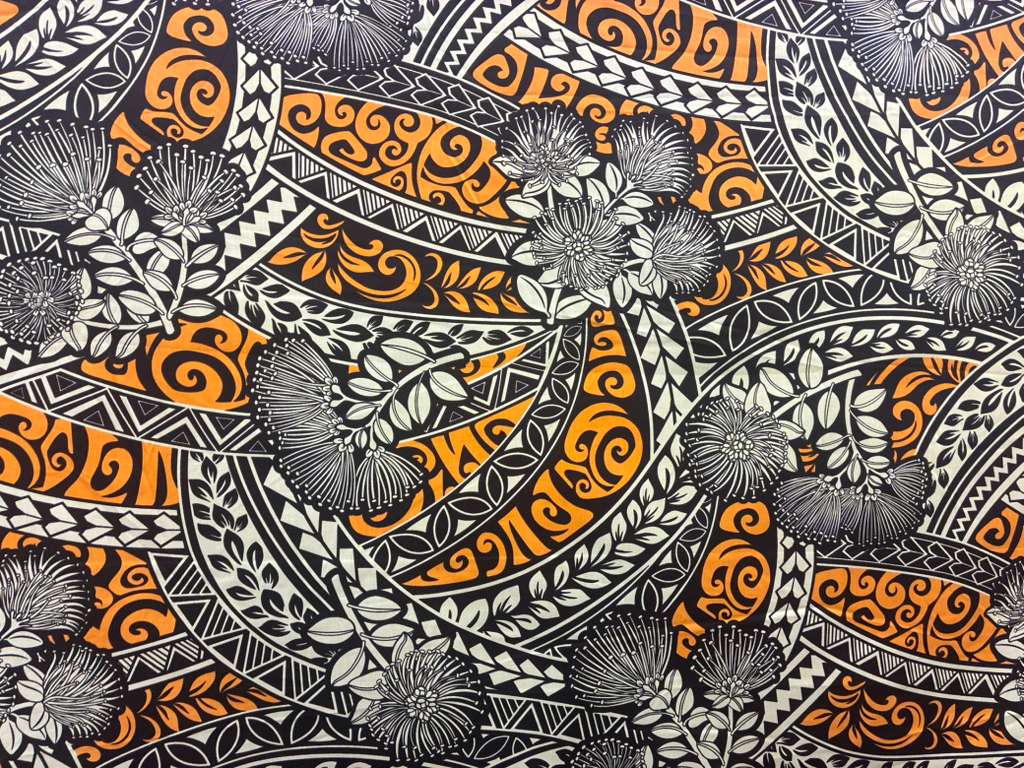Polynesian Tribal Floral Fabric by the Yard – 45" Wide Poly Cotton Print | Hawaiian Island Tapa Pattern for Sewing, Crafts & Home Décor