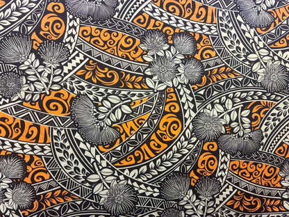 Polynesian Tribal Floral Fabric by the Yard – 45" Wide Poly Cotton Print | Hawaiian Island Tapa Pattern for Sewing, Crafts & Home Décor