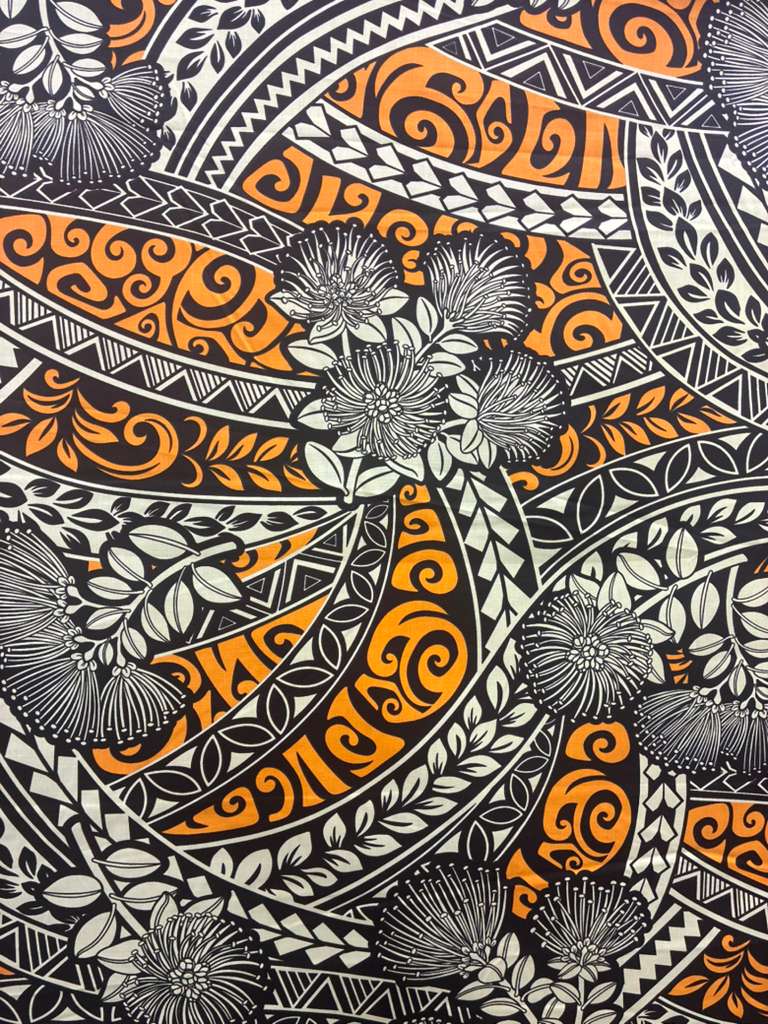 Polynesian Tribal Floral Fabric by the Yard – 45" Wide Poly Cotton Print | Hawaiian Island Tapa Pattern for Sewing, Crafts & Home Décor