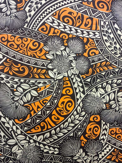 Polynesian Tribal Floral Fabric by the Yard – 45" Wide Poly Cotton Print | Hawaiian Island Tapa Pattern for Sewing, Crafts & Home Décor