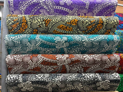 Polynesian Tribal Floral Fabric by the Yard – 45" Wide Poly Cotton Print | Hawaiian Island Tapa Pattern for Sewing, Crafts & Home Décor